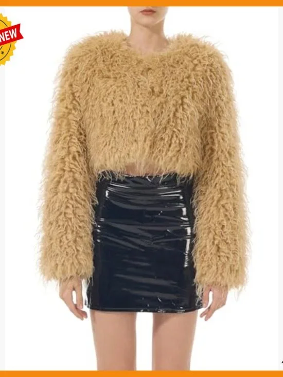 Cropped Faux Fur Jacket Long Sleeve Open Front Cardigan Winter Coat - Picture 6 of 7